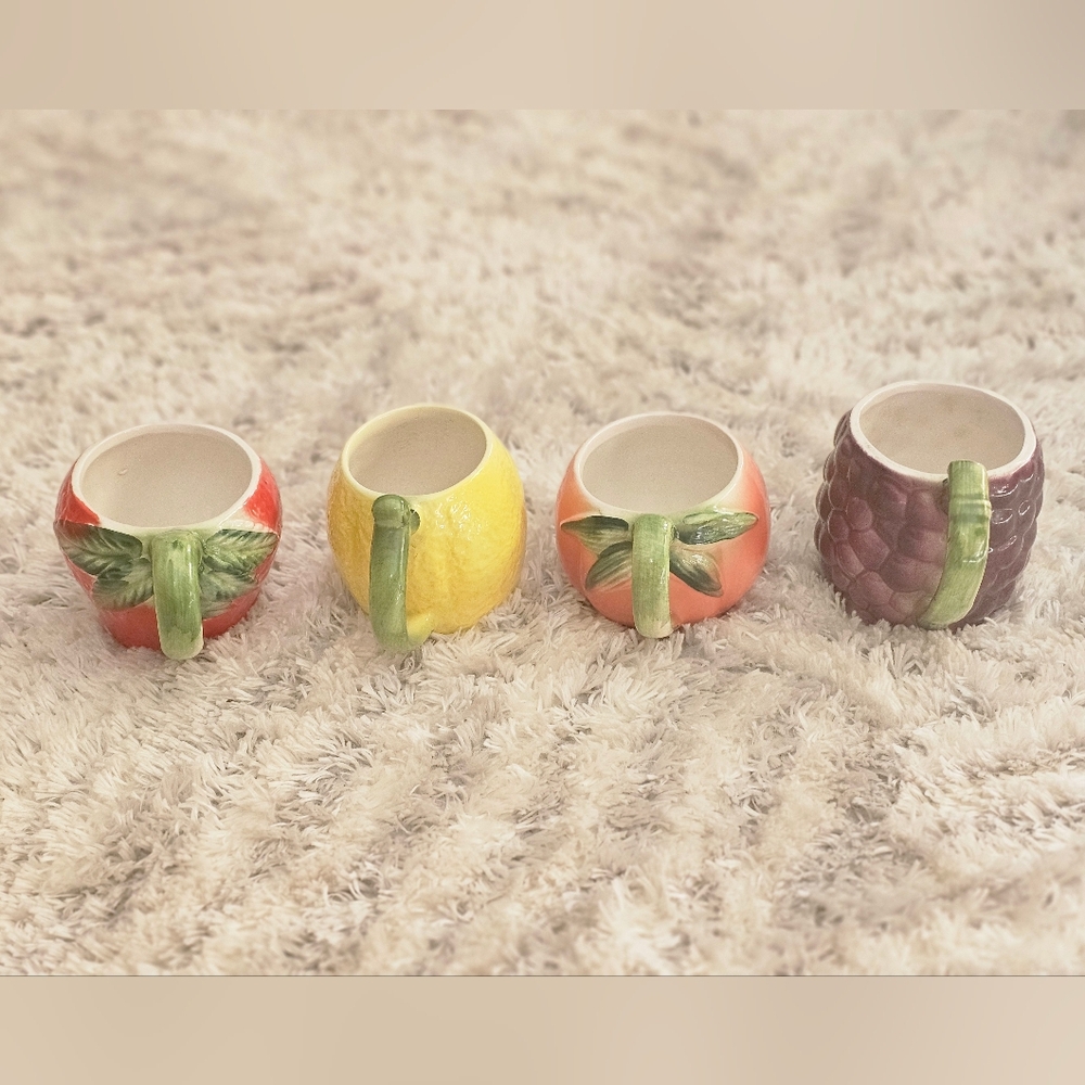 Vintage Handpainted Strawberry, Lemon, Grape, and Orange Mugs